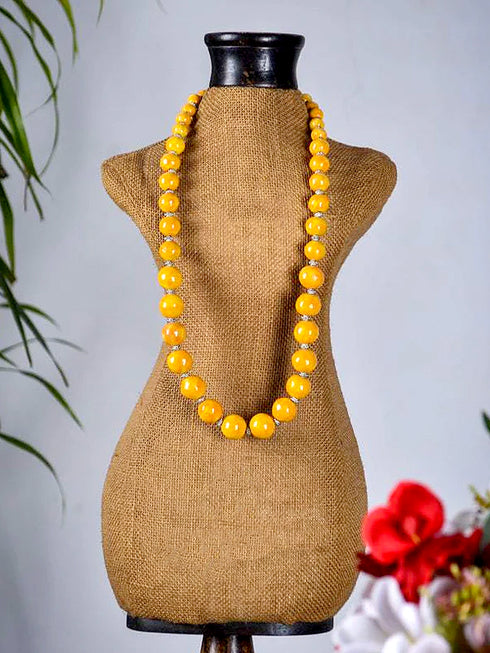 Blue Pottery Full Bead Necklace (Yellow)